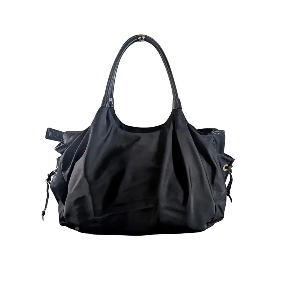 KATE SPADE! LUXE BLACK NYLON SATIN,VEGAN LEATHER, MULTI POUCH DIAPER BAG, PURSE!